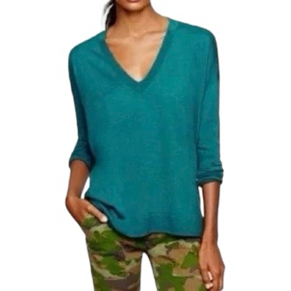 J. CREW MERINO WOOL BOYFRIEND V-NECK JADE GREEN SWEATER SIZE XXS - Picture 1 of 5
